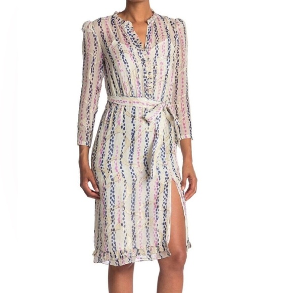 Reiss Skyla Metallic Detailed Chiffon Midi Dress 4 - Picture 1 of 8